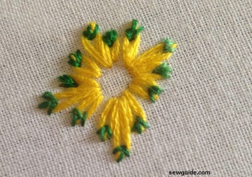 用懒惰的雏菊缝制雏菊花，用一个以上的锚缝针迹