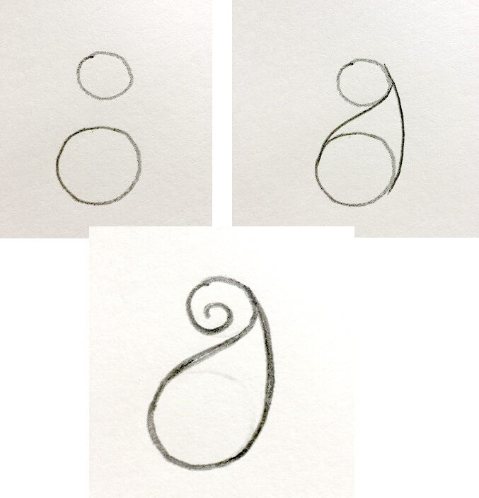如何绘制佩斯利设计 - 首先标记两个圆圈，然后用弯曲线连接