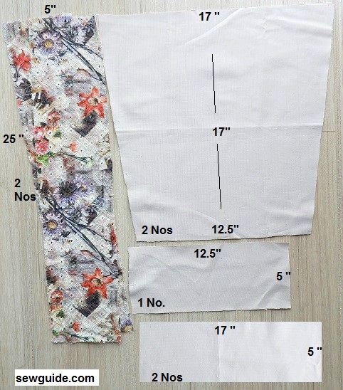 对于杂货店手提袋缝制教程，您需要2个前后零件，一件底部和2个侧面毛刺和2个手柄